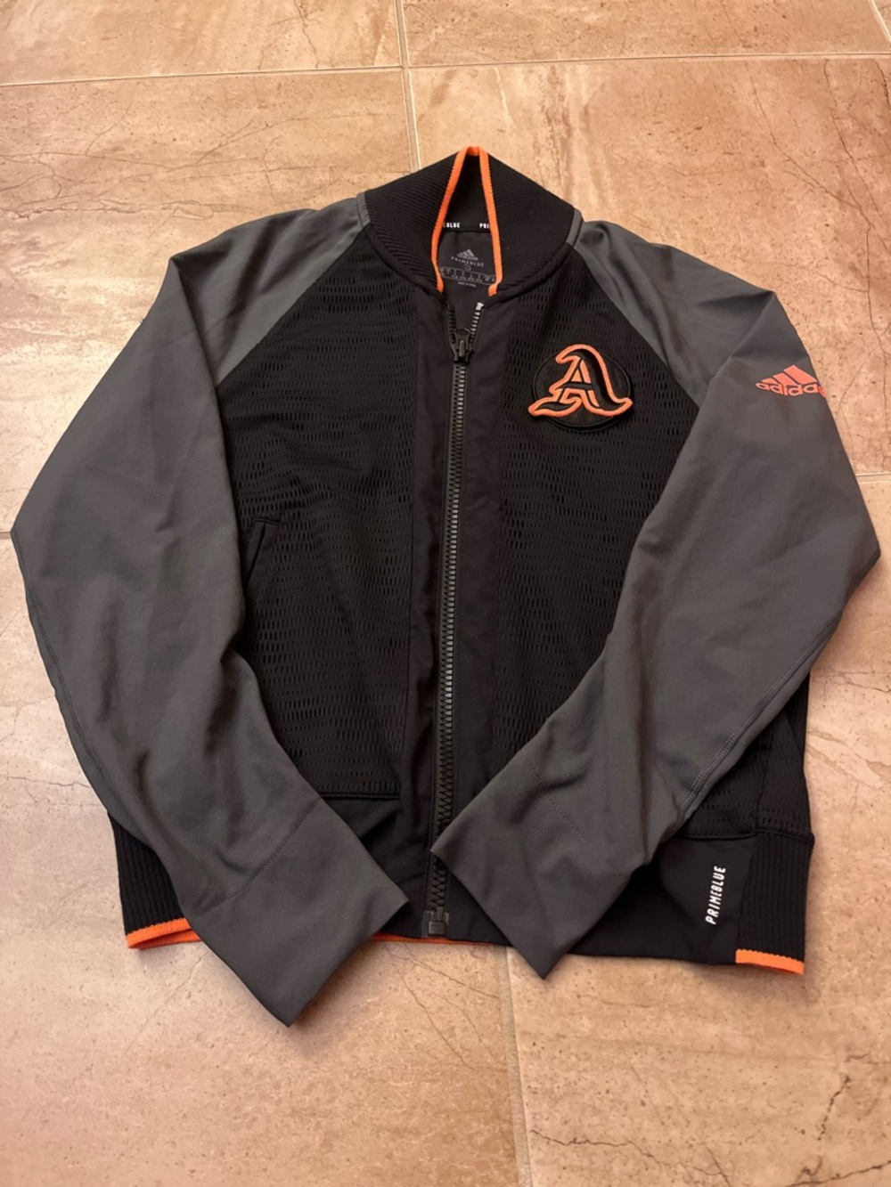 adidas Black, Gray & Orange Varsity Mesh Bomber Jacket